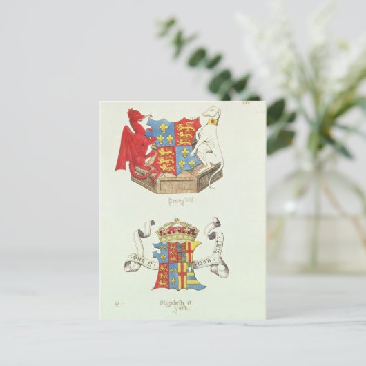 ヘンリー7世の紋章とヨークのエリザベス ポストカード (スタンド正面)
