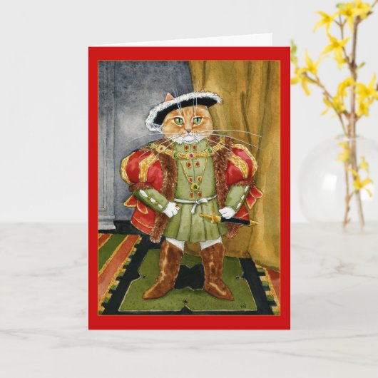ヘンリー8世王室のの猫の誕生日グリーティングカード カード (黄色い花)