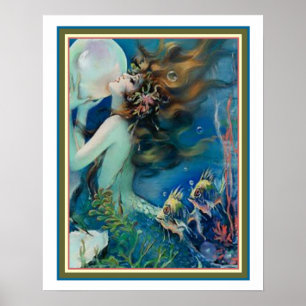 "ヘンリーClive 16x20著真珠"のアールデコの人魚 ポスター