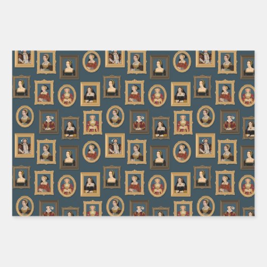 ヘンリーVIII六妻ポートレートフレームティール(緑がかった色) ラッピングペーパーシート (正面)