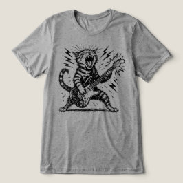 ヘヴィメタル ギター 猫 ロックオン トライブレンドＴシャツ