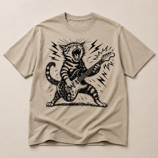 ヘヴィメタル ギター 猫 ロックオン Tシャツ