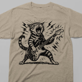 ヘヴィメタル ギター 猫 ロックオン Tシャツ