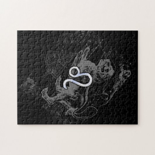 ヘヴェリウス風のレオ星座マップのクローム仕上げ ジグソーパズル (横)