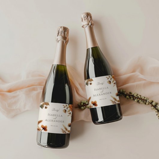 ヘーゼルウッドウォーターカラー秋結婚フローラ スパークリングワインラベル