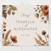 ヘーゼルウッドウォーターカラー秋結婚フローラ スパークリングワインラベル (シングルラベル)