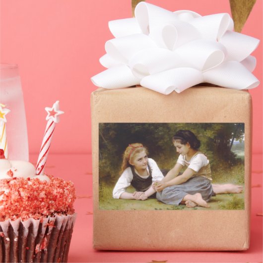 『ヘーゼルナッツの実を摘む少女たち』 長方形シール (パーティー)