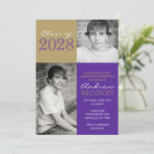 ヘーゼルナッツ金ゴールド&パープルクラシック2写真卒業 招待状 (スタンド正面)