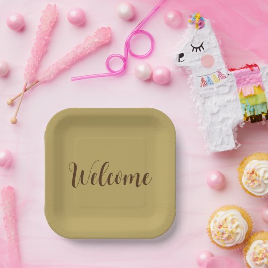 ヘーゼルナットカラーウェルカムプロフェッショナル名テンプレート ペーパープレート (パーティー)