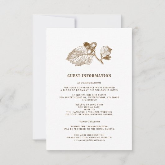 ヘーゼルナットブランチクラフト紙結婚ズ詳細カード 招待状 (正面)