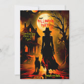 ヘーティング魔女と猫シルエットハローウィンパーティ 招待状 (正面)