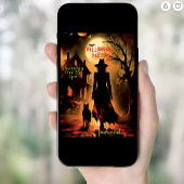 ヘーティング魔女と猫シルエットハローウィンパーティ 招待状