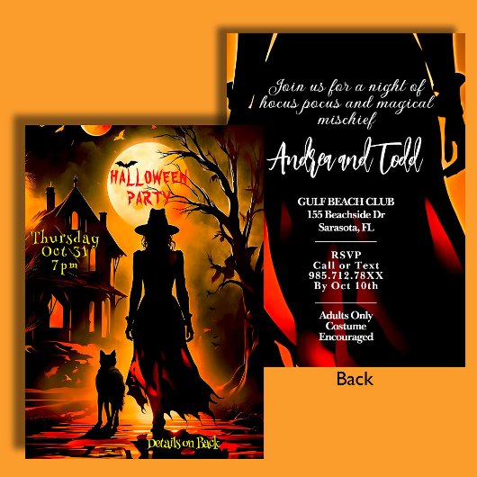 ヘーティング魔女と猫シルエットハローウィンパーティ 招待状