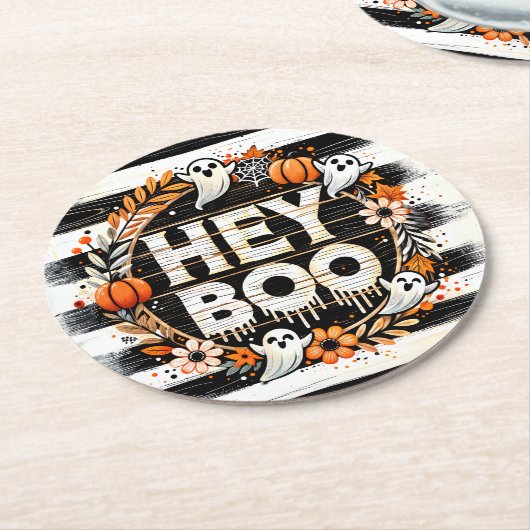 ヘーブーかわいい幽霊をテーマにしたハローウィンパーティの好意 ラウンドペーパーコースター (アングル)