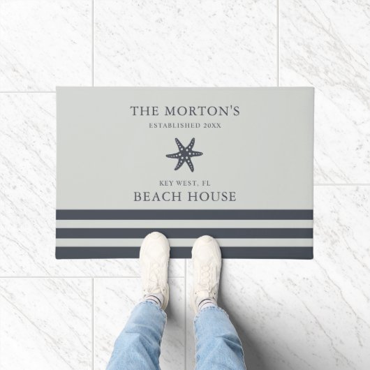 ヘールブルーシーソルトスターフィッシュファミリービーチハウス ドアマット (室内)