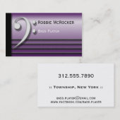 ヘ音記号およびひもの紫色の名刺 名刺 (正面/裏面)