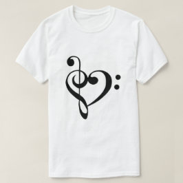 ヘ音記号およびト音記号のハート Tシャツ