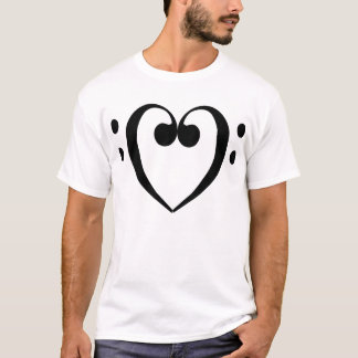 ヘ音記号のハートの(黒い) Tシャツ