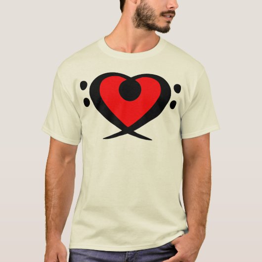 ヘ音記号の赤いハートのワイシャツ Tシャツ (正面)