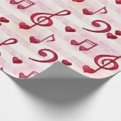 ヘ音記号、ト音記号、音符、赤いハート ラッピングペーパー (角)