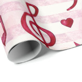 ヘ音記号、ト音記号、音符、赤いハート ラッピングペーパー (ロールコーナー)
