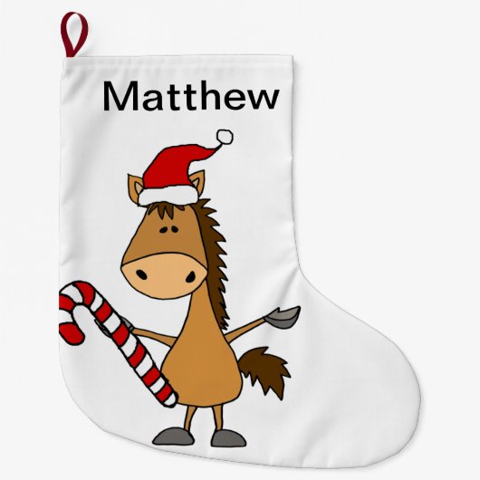 ベおもしろいイホースインサンタハットクリスマス ラージクリスマスストッキング (正面)