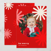 ベおもしろいメリーレッドホワイトピンクポンポムズホリデーカード シーズンカード (正面/裏面)