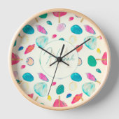 ベかわいらしイカラフルージュパターン 壁時計 (正面)