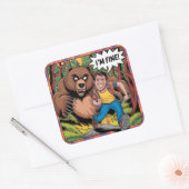 ベアおもしろいチェイス"私は"漫画素晴らしイラストレーション スクエアシール (封筒)