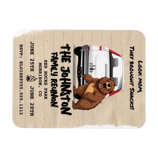 ベアおもしろいマグネット付きファミリー懇親会招待状 マグネット (横)