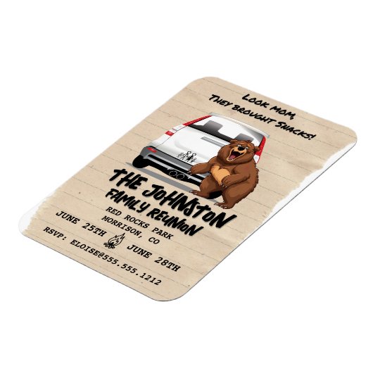 ベアおもしろいマグネット付きファミリー懇親会招待状 マグネット (左側)