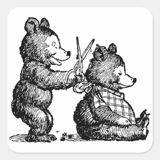 ベアがヘアカットヴィンテージイラストレーション スクエアシール (正面)