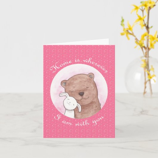 ベアとバニーの愛の家はどこでも記念日 カード (黄色い花)