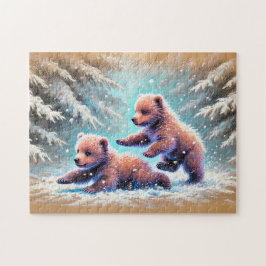 ベアよくはしゃぐキューズインスノーパステルチョークスケッチ ジグソーパズル