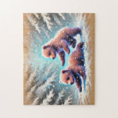 ベアよくはしゃぐキューズインスノーパステルチョークスケッチ ジグソーパズル (縦)