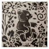 ベアろうけつ染めストーンウェアウッドランドアニマルタングレー タイル (正面)