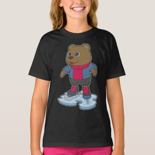 ベアアイススケートで滑るアイススケート Tシャツ (正面)
