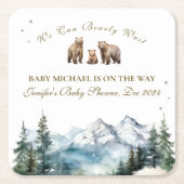 ベアアドベンチャースノーウィーマウンテンズベビーシャワー スクエアペーパーコースター (正面)