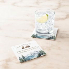 ベアアドベンチャースノーウィーマウンテンズベビーシャワー スクエアペーパーコースター