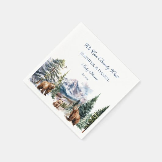 ベアアドベンチャースノーマウンテンバーリーベビーシャワー スタンダードカクテルナプキン (角)