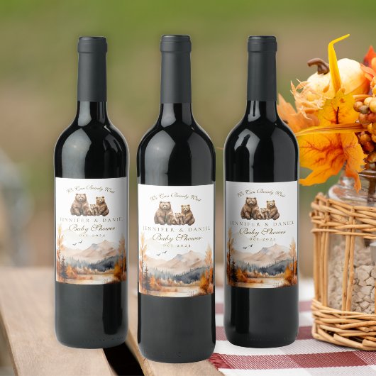 ベアアドベンチャー秋マウンテンズニュートラルベビーシャワー ワインラベル