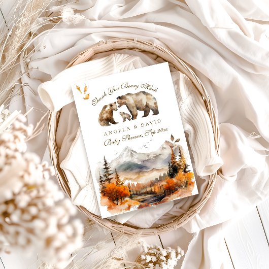 ベアアドベンチャー秋マウンテンニュートラルベビーシャワー サンキューカード