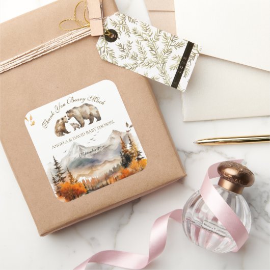 ベアアドベンチャー秋マウンテンニュートラルベビーシャワー スクエアシール (ギフト)
