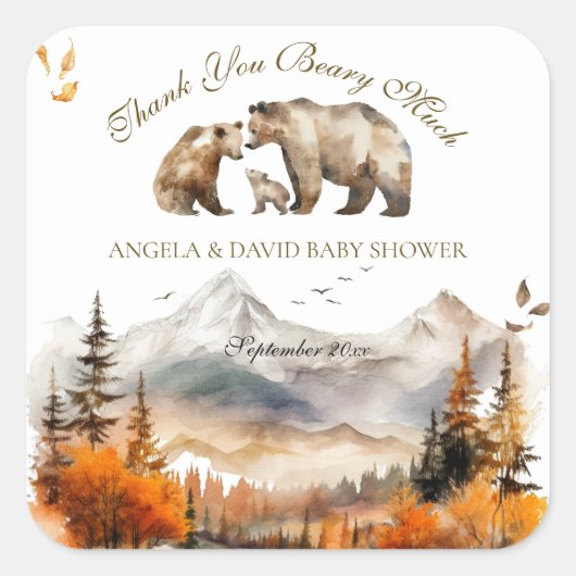 ベアアドベンチャー秋マウンテンニュートラルベビーシャワー スクエアシール (正面)