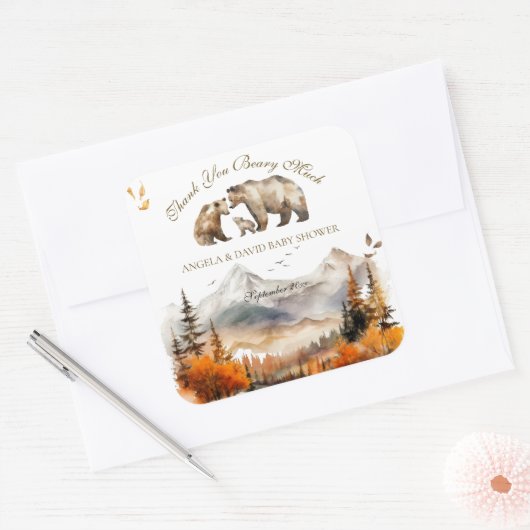 ベアアドベンチャー秋マウンテンニュートラルベビーシャワー スクエアシール (封筒)