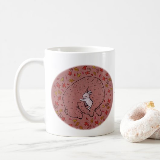 ベアアンドバニーカップルコージーアットホーム名前をカスタムする コーヒーマグカップ (ドーナツ)