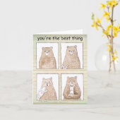 ベアアンドバニーハッピーカップル記念日かわいい漫画 カード (黄色い花)