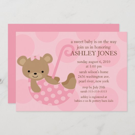 ベアアンブレラベビーシャワー招待状 招待状 (正面/裏面)