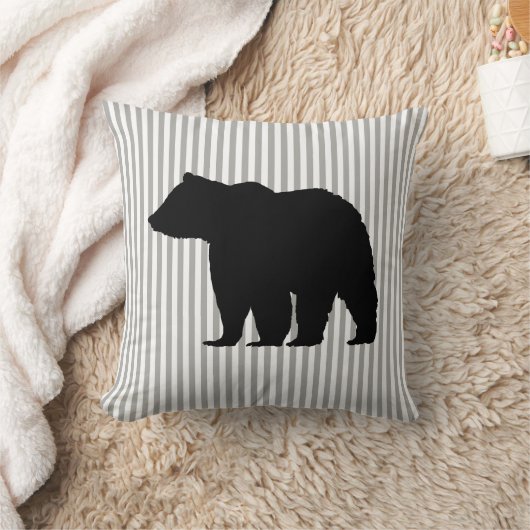 ベアウィルダネスグレーアンドホワイトストライプ装飾用クッション クッション (ブランケット)