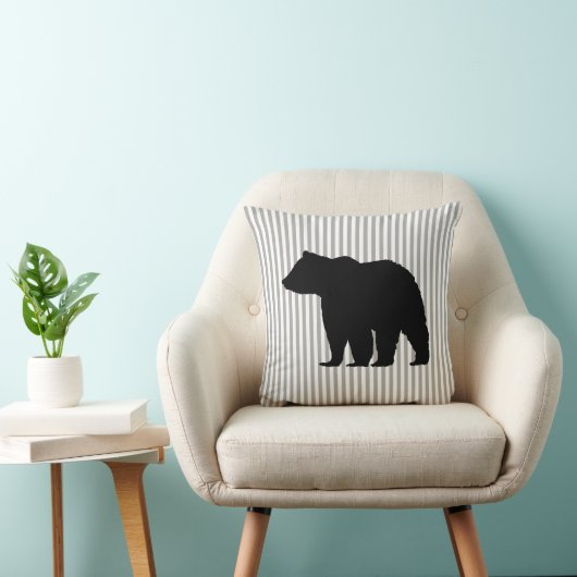 ベアウィルダネスグレーアンドホワイトストライプ装飾用クッション クッション (椅子)